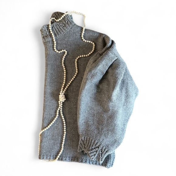 Gray Mustard Seed Oversized Sweater with Ruffle Sleeves - Picture 3 of 10